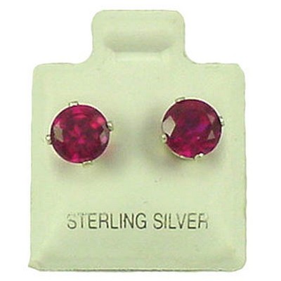 Sterling Silver - 7mm Round Ruby Color CZ Stud Earrings (SE211)