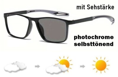 Sonnenbrille selbsttönend mit Sehstärke Photochrom Brille mit Vollrahmen