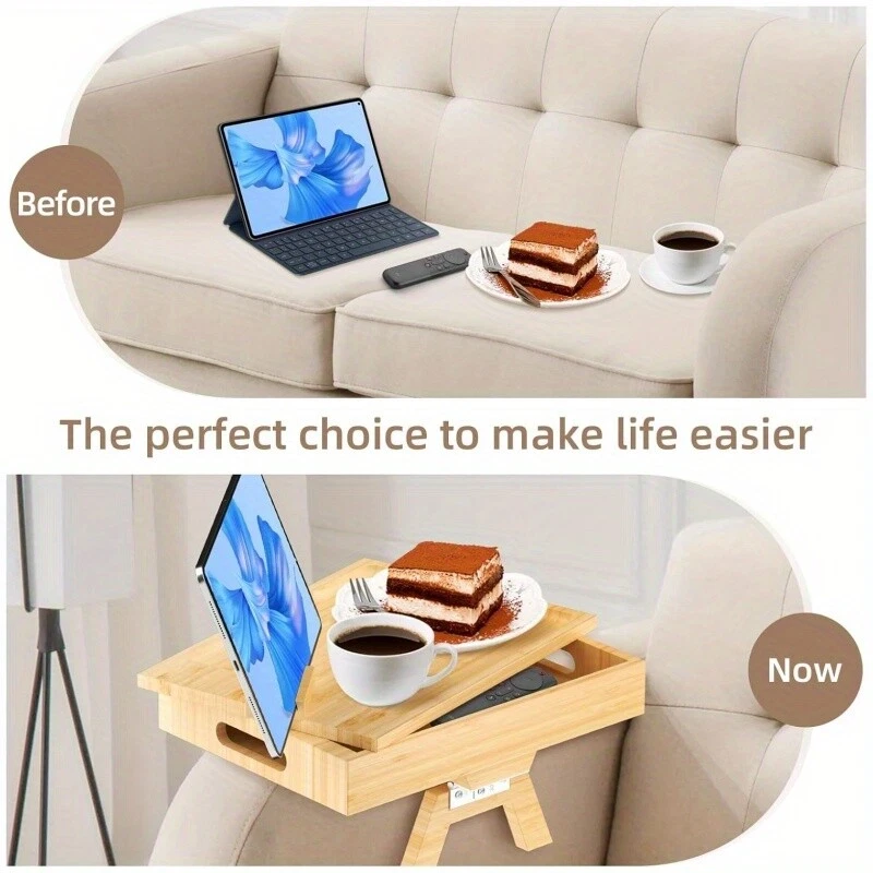 Sofa Arm Table Mobile Phone Stand Side Table,Sofa Armrest Tray with Storage Box - Image 2 of 4