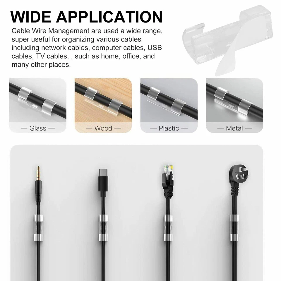 100Pcs Cable Clips Self-Adhesive Tie Cord Management Wire Holder Organizer Clamp - Image 4 of 4