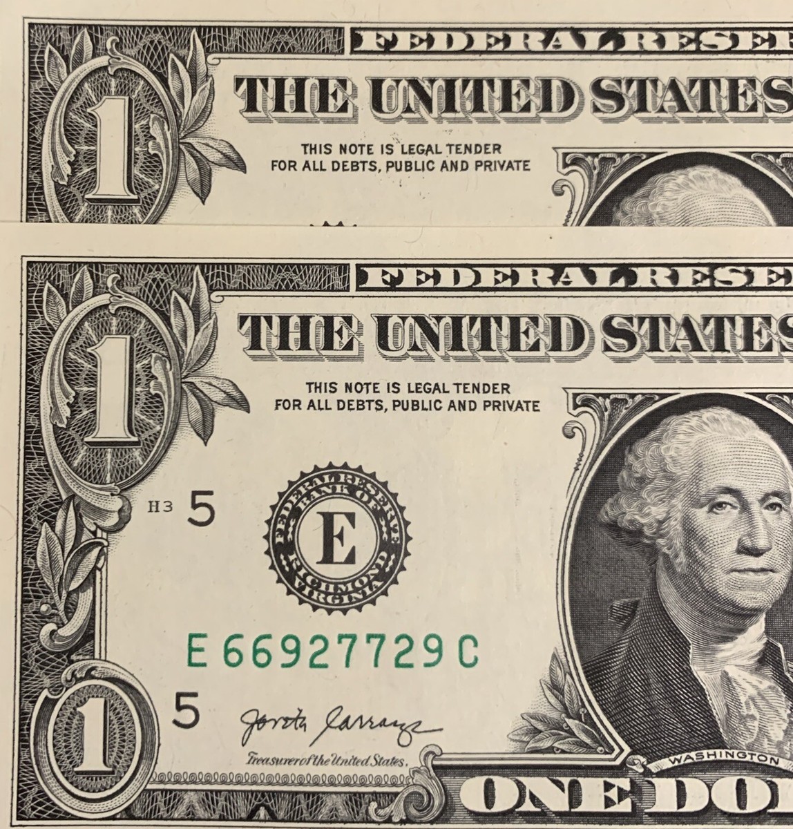 Four Pairs Fancy Serial Number One Dollar Bill E 66927729 C Pairs