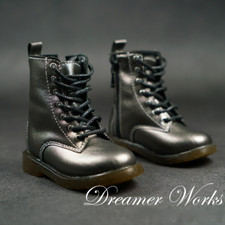 1/3SD UncleSSDF BJD Shoes Doll Round-toe Military Boots Open Side Silver Black
