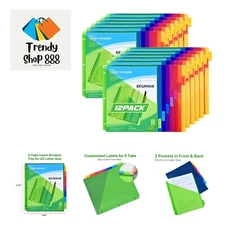 8-Tab Binder Dividers - Index Pockets Divider for 3 Ring Binders, 3-Hole Plas...