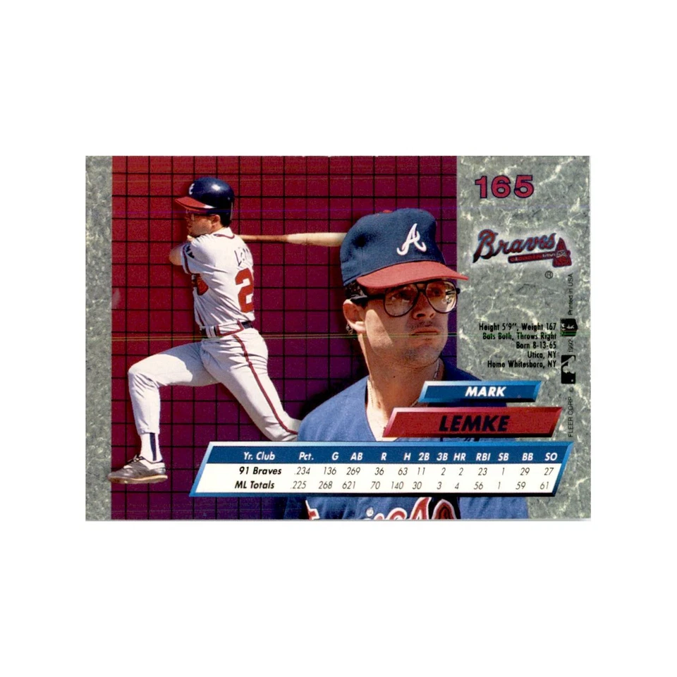 1992 Fleer Ultra Mark Lemke Baseball Cards #165 - Image 2 of 3