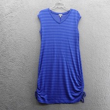 Talbots UPF 50+ Cap Sleeve Dress Small Blue Womens Midi Length Side Tie Casual