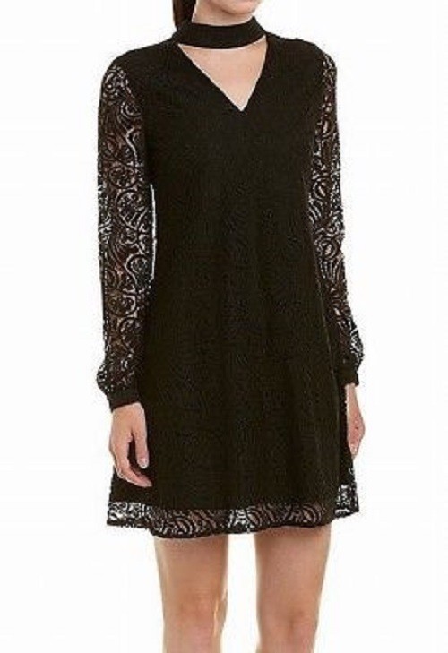 CeCe Women's Paisley Lace Mock Choker Mini Dress Rich Black 6