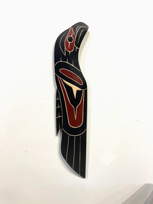 Raven Paddle Original David LOUIS Hand Carved Authentic Coast Salish Art Painted