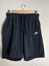 Nike Men's Size Small Black White Swoosh Logo Athletic Drawstring Shorts 26x8"