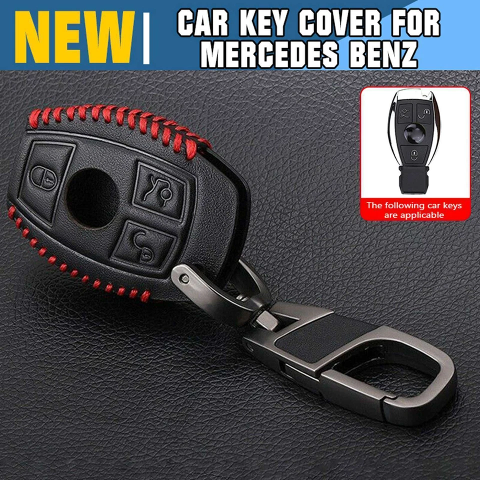 Funda de cuero para llavero de coche con soporte para Mercedes Benz Control remoto 3 botones Foto 2 de 4