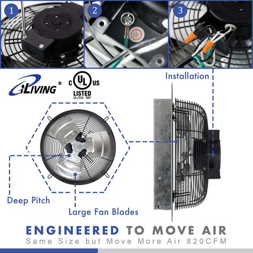 iLIVING 10/12/16/18/20" Shutter Exhaust Fan with Thermospeed Controller - Picture 7 of 28