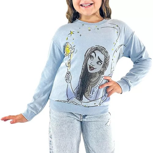 Disney Wish Girls Mineral Washed Crewneck Pullover Size S 6-7 Blue - Picture 2 of 6