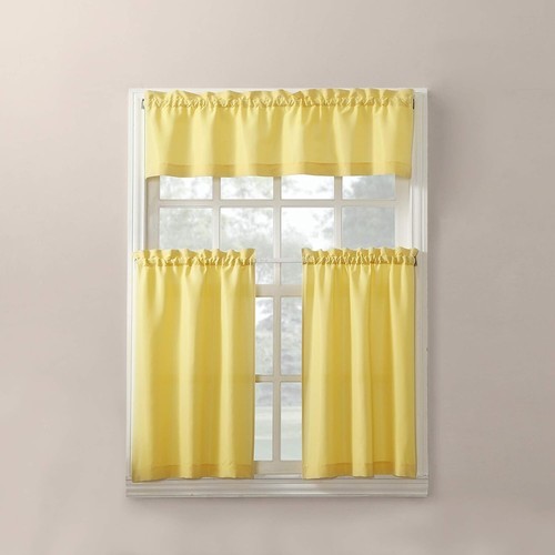 Versatile Rod Pocket Kitchen Curtain Valance & Tiers in Stylish Yellow - 54 x 24 - Picture 6 of 12