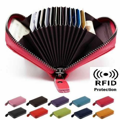 Mini billetera portátil de cuero genuino con soporte para tarjeta de visita de identificación de crédito RFID