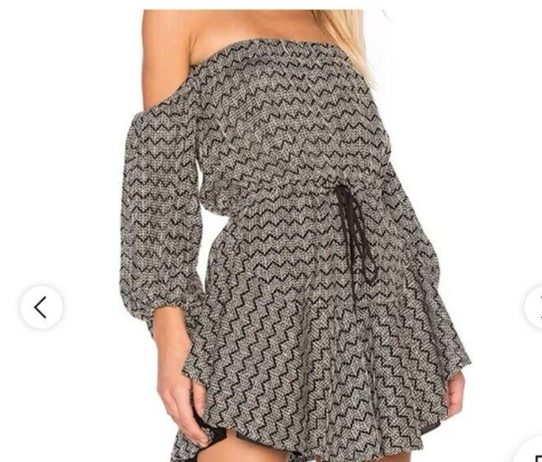 Shona Joy 8 Off The Shoulder Lurex Chevron Knit Mini Dress Gold & Black Party