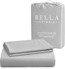 Luxury Organic Bamboo Viscose Queen Duvet Cover Set - Grey Mist