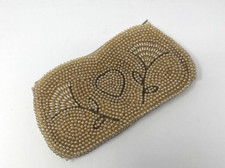 Vintage La Regale Japan Beaded Clutch Ivory Faux Pearl Floral Wedding 7" x 4"