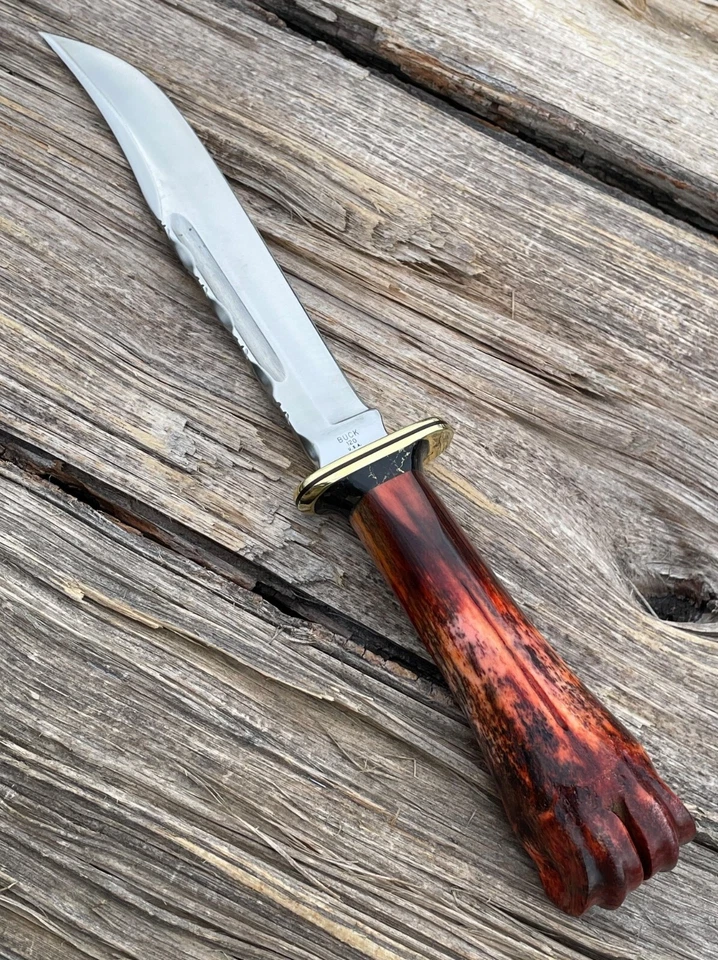 LEROY REMER BUCK 120 GENERAL WILDEBEEST BRASS GUARD W/GOLD ONYX TRIM KNIVES #10 - Image 3 of 4