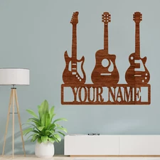 Personalized 3 Guitar name sign, Wood plaque sign,wood Crafts