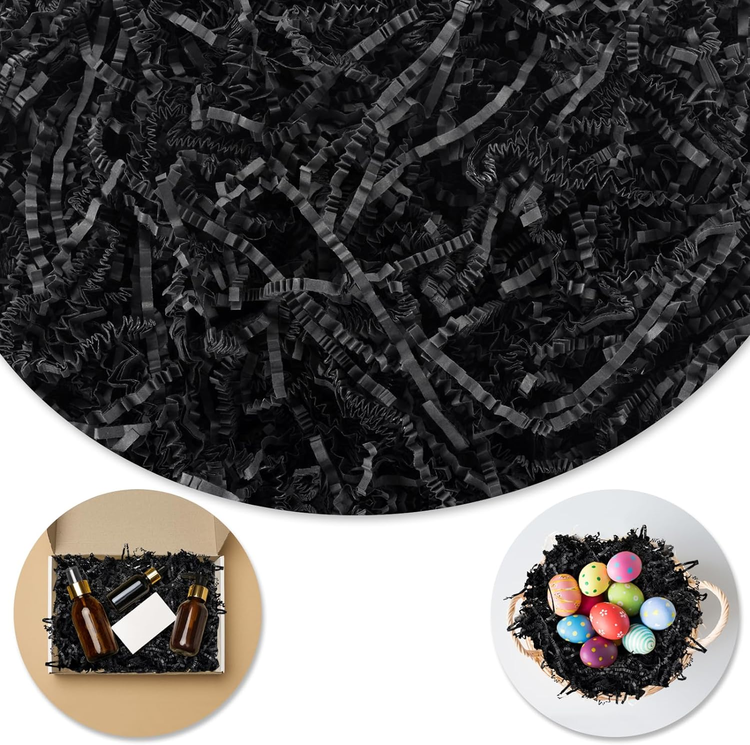 8OZ Shredded Paper for Gift Baskets, Black Crinkle Paper Filler, Crinkle Paper-image