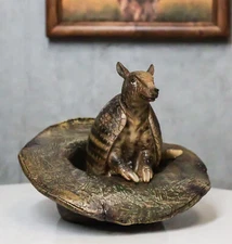 Western Rustic Texas Wild Armadillo Sitting in Cowboy Hat Decorative Figurine