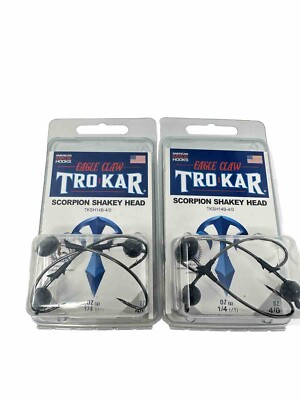 Lot of 2 EAGLE CLAW TROKAR 1/4oz SCORPION SHAKY HEAD 4/0 Jigs in BLACK color