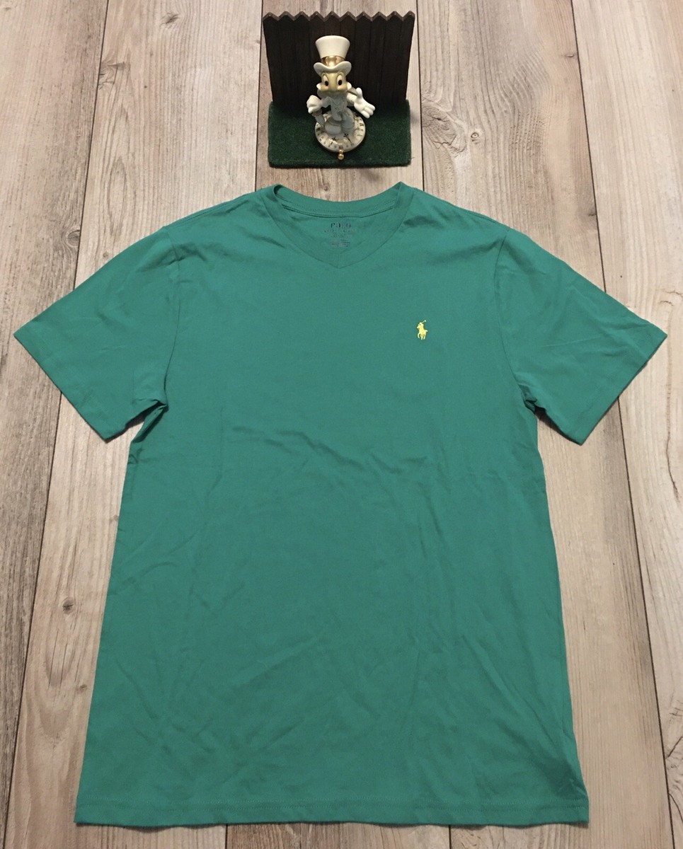 Polo By Ralph Lauren V Neck Tshirt Youth Large 14-16 Green With