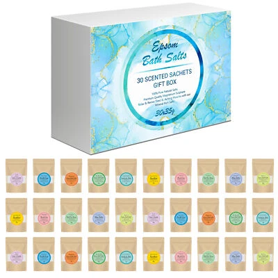PSN Bath Epsom Salts Foot Soak Natural Magnesium Sulphate Salt Variety Box 30x35g