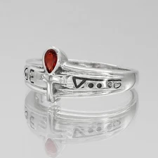 Sterling Silver Ankh Ring with Red Garnet - Egyptian Symbol Jewelry (Sizes 4-15)