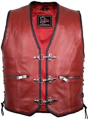 Biker Lederweste Von MDM | Rinndsleder, Schwarz Mit Schnalle | Rockerweste Für Motorrad