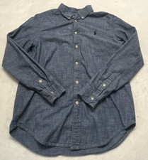 Polo Ralph Lauren Button Down Chambray Shirt Boys L 14-16 Large Blue Long Sleeve
