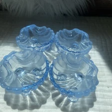 4 Vtg Cambridge Glass ?  Blue Shell Salt Cellar Frosted Crystal Footed