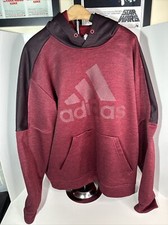 Adidas Originals Adult L Pullover Hoodie Red Three Stripes Spellout Logo See Pic