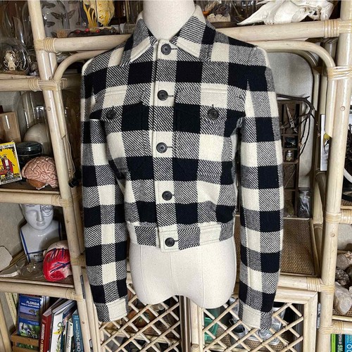 Ralph Lauren Rugby Label Black and White Buffalo Plaid Wool Crop Jacket Size 0 - Picture 10 of 12