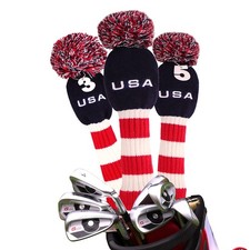 BIG TEETH Knitted Golf Club Head Covers Set of 3 Driver 460cc Red and black