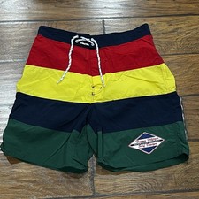 Tommy Hilfiger Swim Trunks Mens M Shorts Vintage Mesh Lined Color Block Red Blue