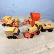 Vintage Wooden Korea 1971 Mattel Toys | 6 Pieces | Wagon, Train, Dump Truck