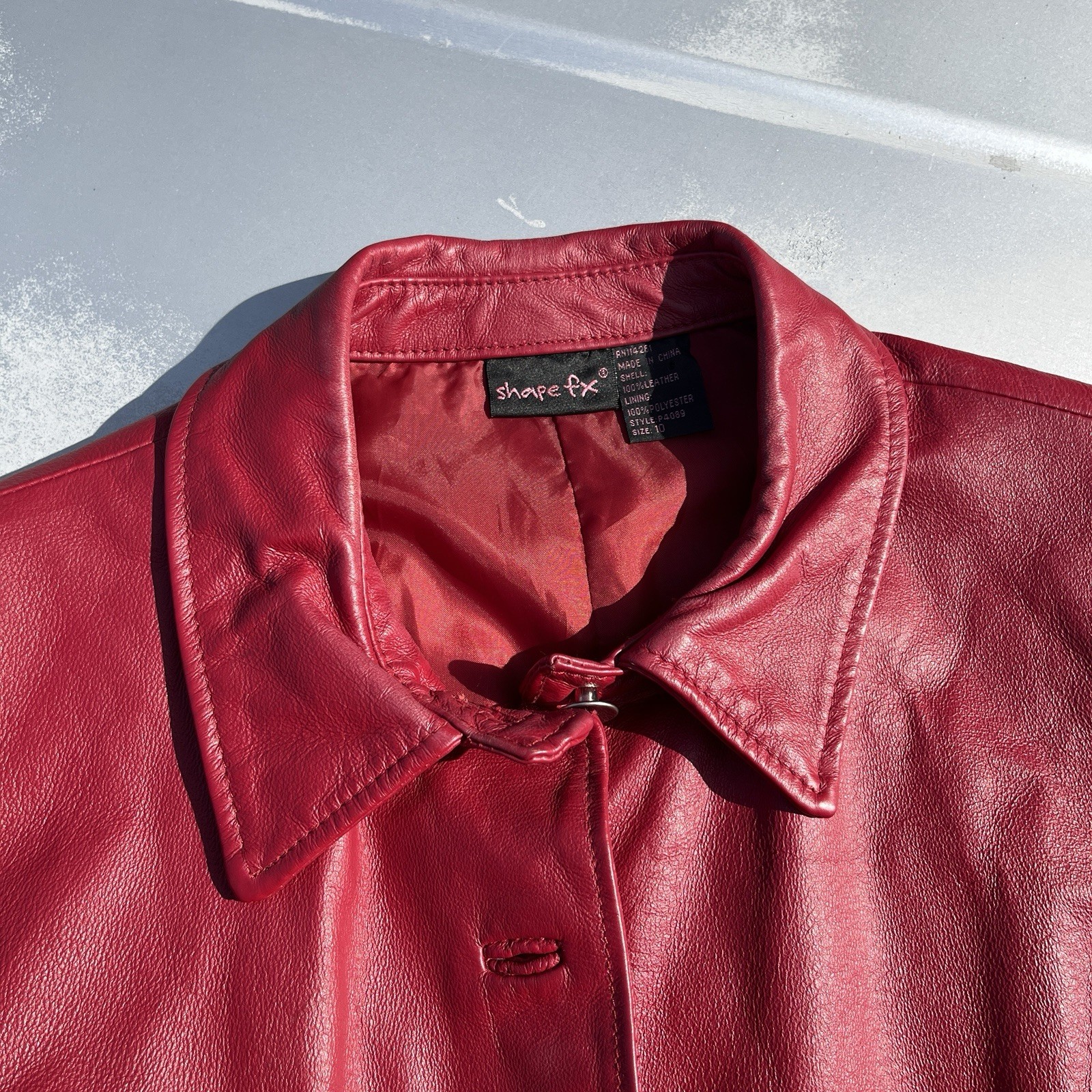 Shape FX Women's Collared Button Jacket Red Leath… - image 5