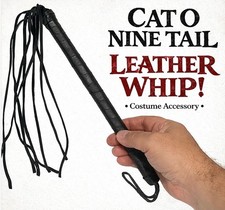 Cat O 9 NINE TAIL LEATHER WHIP Pirate Costume Prop Black Jesus 50 Shades Of Gray