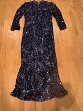 Vintage 1980 s Judith Ann Creations 100 Silk Navy Blue Sequin Gown Sz M