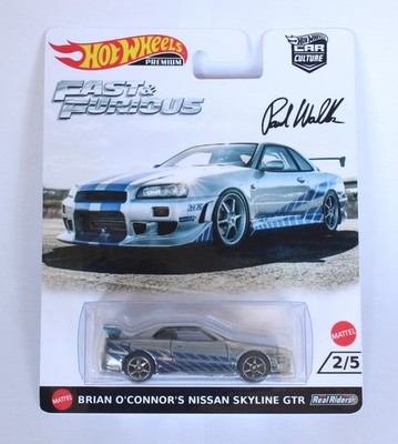 Custom Made Brians Nissan Skyline R34 GTR in Chrom auf Custom Card - Hot Wheels