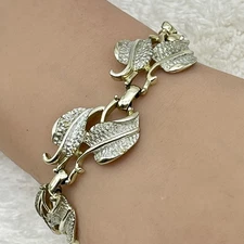 Vintage Emmons Jewelry Textured Leaf Bracelet Silver Tone Fits 7" Wrist