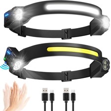 Lampe frontale LED à faisceau large rechargeable 230° 6 modes capteur de mouvement étanche camp/course