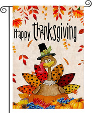 Fall Thanksgiving Garden Flag 12X18 Inch Double Sided Turkey Burlap Yard Flag fo