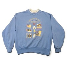 Grandmas House Cat Sweatshirt M Blue Mock Neck Pullover USA Vintage 90s Granny