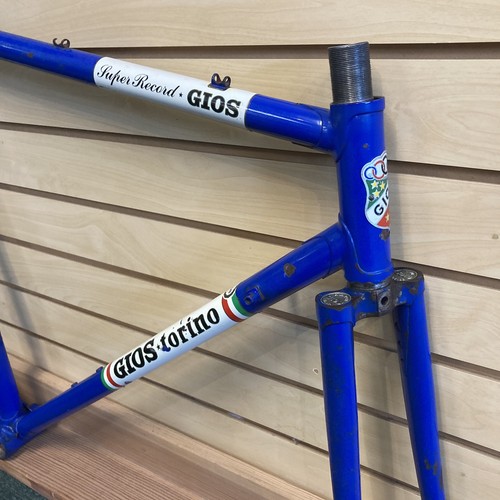 Juego de Marco Torino Vintage GIOS Super Record Azul 55cm C-T Años 80 Hecho a Mano en Italia - Imagen 2 de 24