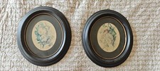 Pair Of Victorian-era botanical illustrations. In Oval Wooden Frames.