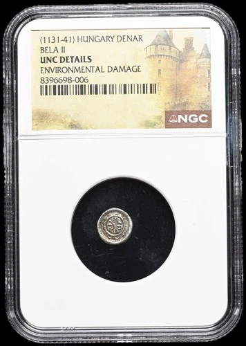 MEDIEVAL HUNGARY. Bela II, 1131-1141. Silver Denar, Cross, NGC MS UNC Detail