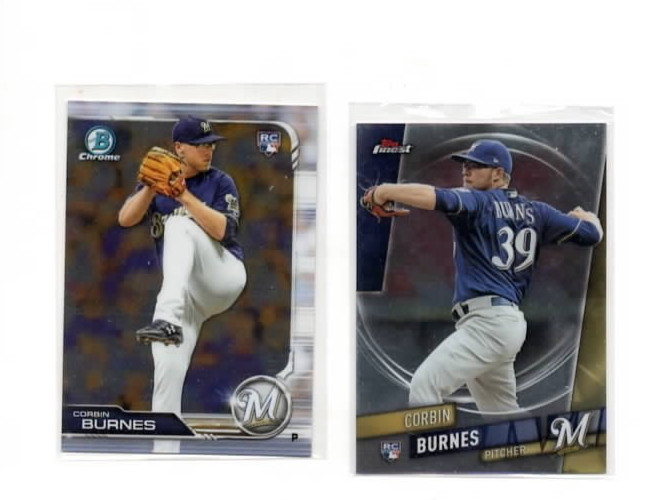 Corbin Burnes Lot of 2 RC 2019 TOPPS FINEST  #39 /2019 BOWMAN CHROME #32 BREWERS