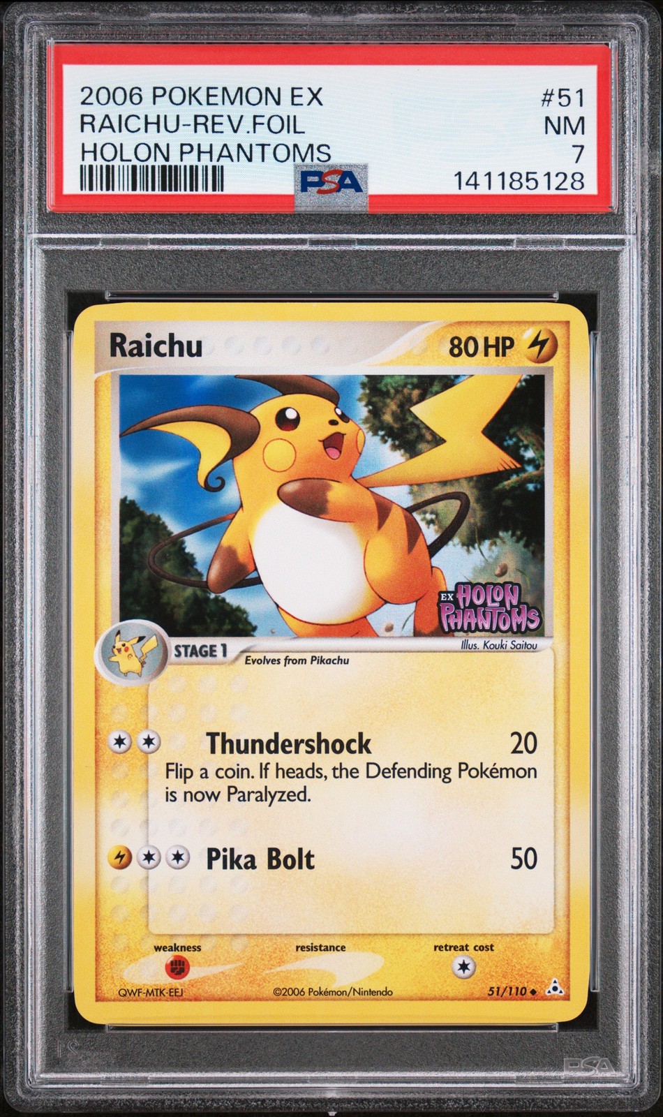 2006 POKEMON EX HOLON PHANTOMS #51 RAICHU-REVERSE FOIL PSA 7