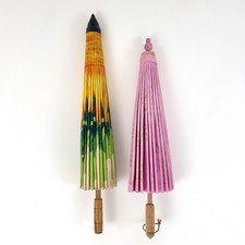 Chinese Japanese Oriental paper parasol umbrellas hand painted bamboo cane